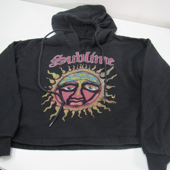 Sublime Hooded Cropped Sweatshirt Sun Logo Black Womens M Punk Skater Emo Y2K - Picture 1 of 6